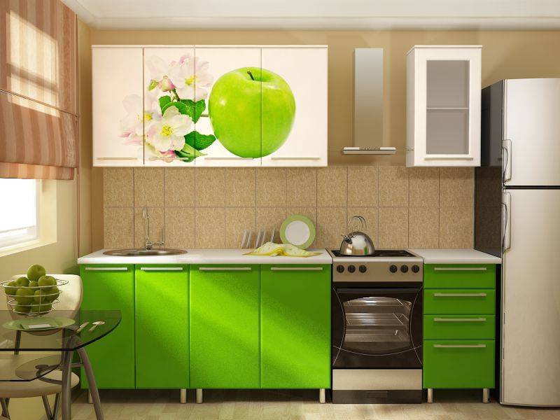 прямая кухня с фотопечатью яблоко в Мурманске