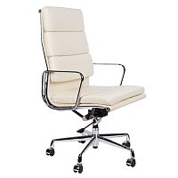 кресло eames style на колесиках кремовая кожа в Мурманске