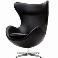 кресло с подлокотниками arne jacobsen style egg chair черное в Мурманске