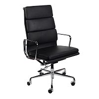 кресло eames style на колесиках черная кожа в Мурманске