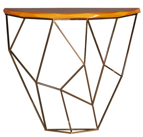 консоль geometric 100x38x90 золото, коричневая столешница в Мурманске