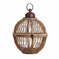 подсвечник-фонарь круглый деревянный большой со стеклом bamboo, 40 см в Мурманске
